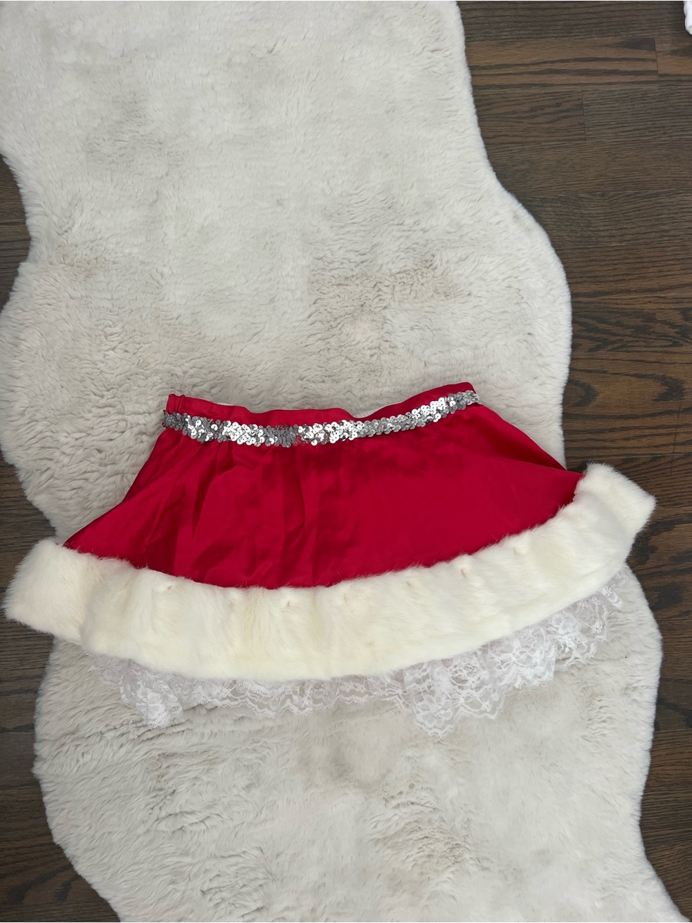 Girls Red Holiday Skirt with White Faux Fur Trim